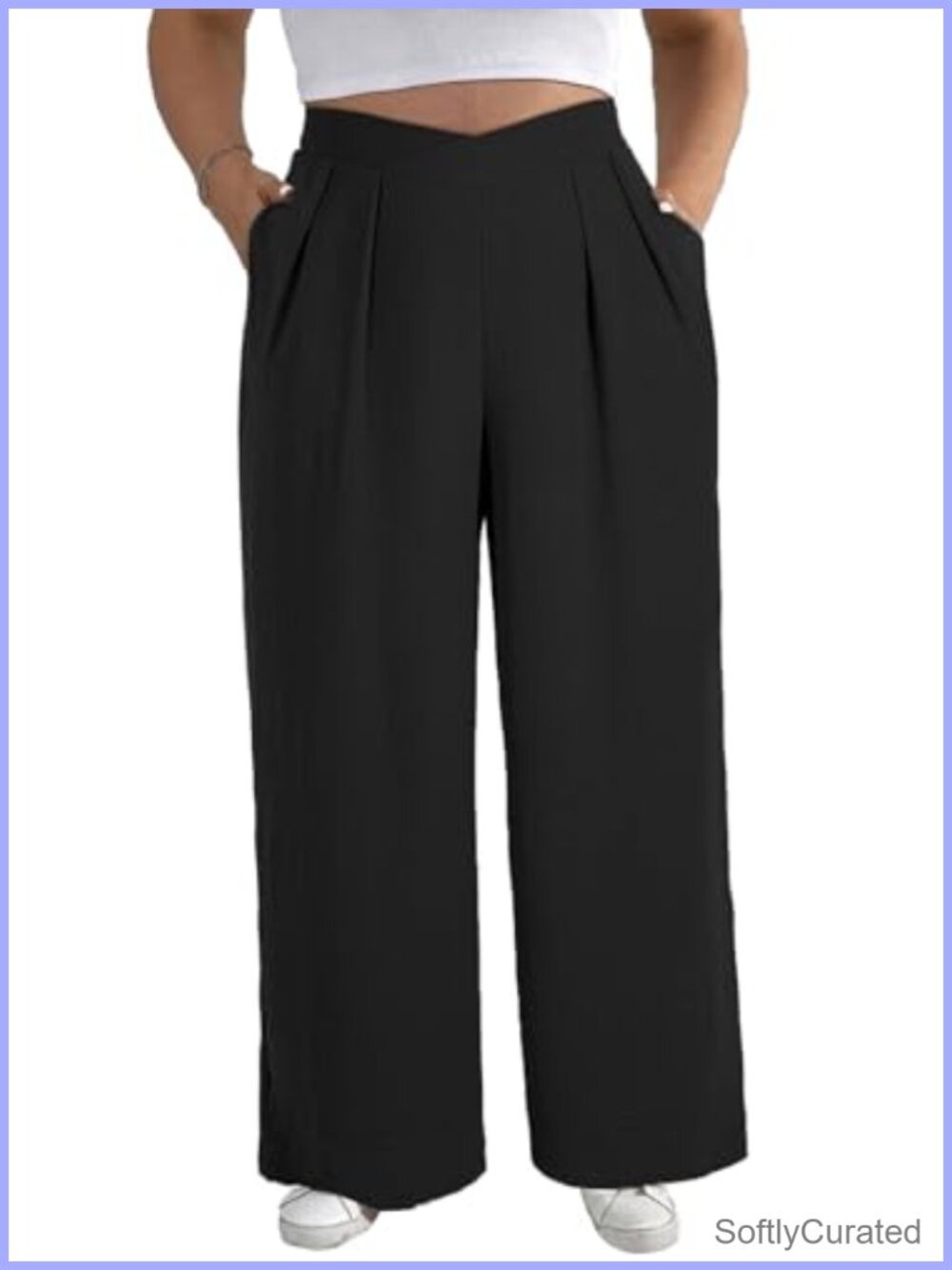 Plus Size Wide Leg Work Pants High Waist Pleated Palazzo Trousers
